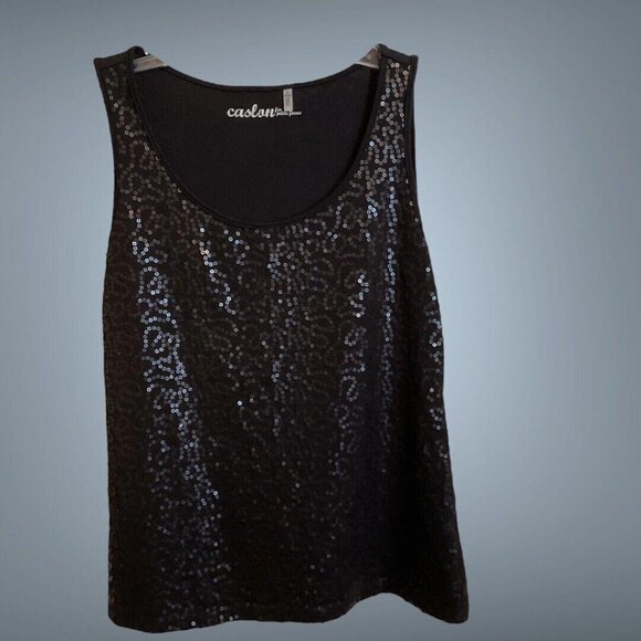 Carlson Black Sequins Size Small Petite Focus Dressy Sequin Camisole Tunic Top - Picture 3 of 8